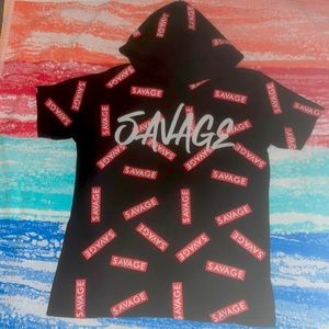 Boys size L SAVAGE hooded short sleeve t-shirt  no rips or stains.